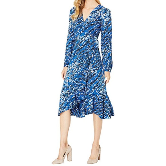 Calvin Klein Dresses & Skirts - Calvin Klein Blue Faux Wrap Dress Long Sleeve